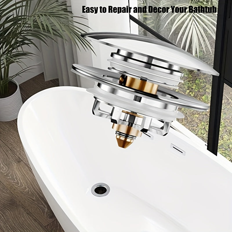 Universal Tub Stopper with Strainer – Pop-Up Cover for Bathtub Drain, Replaces Lift and Turn, Tip-Toe, and Trip Lever Drains, Fits 1-1/2" to 2" Drain Holes