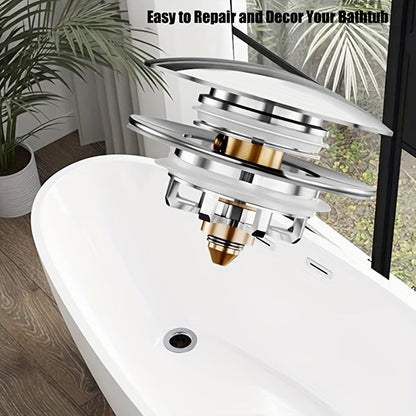 Universal Tub Stopper with Strainer – Pop-Up Cover for Bathtub Drain, Replaces Lift and Turn, Tip-Toe, and Trip Lever Drains, Fits 1-1/2" to 2" Drain Holes