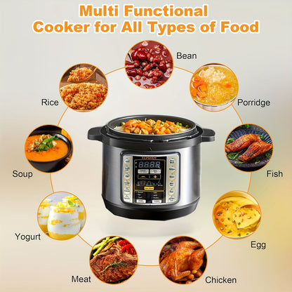 6 qt 11-in-1 Instant Multi Cooker – Electric Pressure Cooker with Safer Venting, Rice Cooker, Soup Maker and More – 1000W Stainless Steel, One-Touch Operation