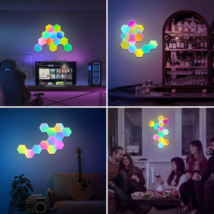 10 Pack Hexagon LED Lights – App-Controlled  Music Sync Features, USB Modern RGBIC Wall Panels for Living Gaming Decor