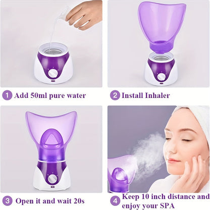 Professional Facial Steamer - Deep Cleansing, Hydrating Humidifier with Face Cover and Measure Cup - Portable, Easy to Use, US Plug