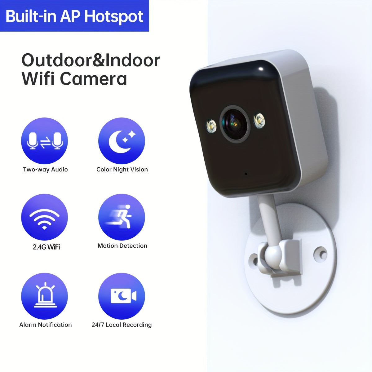 1080P FHD Wireless Surveillance Camera - Full-Color Night Vision, Two-Way Audio, Motion Detection, Built-in AP Hotspot for Child, Elderly and Pet Safety
