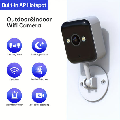 1080P FHD Wireless Surveillance Camera - Full-Color Night Vision, Two-Way Audio, Motion Detection, Built-in AP Hotspot for Child, Elderly and Pet Safety