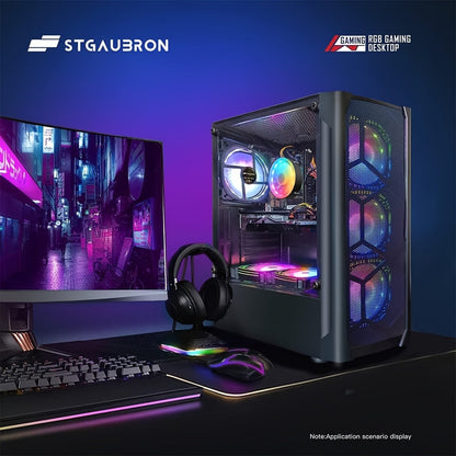 STGAubron Gaming Desktop PC - Intel Core i7 3.4 GHz (Up to 3.9 GHz), Radeon RX 580 8GB, 16GB RAM, 512GB SSD, WiFi, Wireless 5.0, RGB Fans (x6), RGB Keyboard, Mouse and Mouse Pad, RGB BT Sound Bar, Windows 10 Home 64-bit