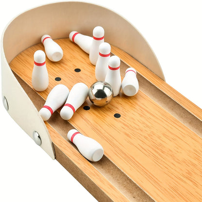 Wooden Mini Tabletop Bowling Game Set – Desktop Bowling Alley with 10 Pins and Metal Ball, Fun Desk Toy for Home and Office, Perfect Gift for Coworkers and Family