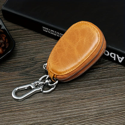 Vintage Smart Men's Leather Key Bag - Double Layer Multifunctional Key Holder with Folding Protector, Coin Purse and Business Card Slot, Genuine Leather, Durable and Stylish