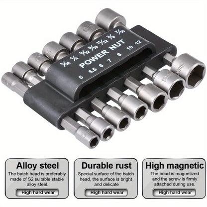 14-Piece Power Nut Driver Bit Set - 1/4" Hex Shank, CR-V Steel, Screwdriver Socket Bits for Power Tools, Sizes 5-13mm, No Battery Required