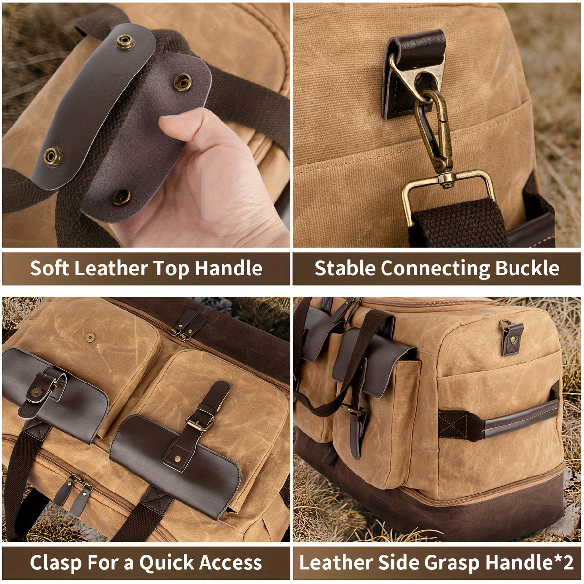 Travel Duffle Bag for Men - Waterproof Canvas Weekender with Wet Pocket, Shoes Compartment, Vintage Carry-On Luggage with Adjustable Strap