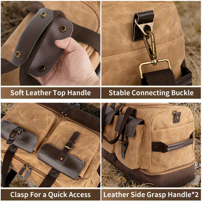 Travel Duffle Bag for Men - Waterproof Canvas Weekender with Wet Pocket, Shoes Compartment, Vintage Carry-On Luggage with Adjustable Strap