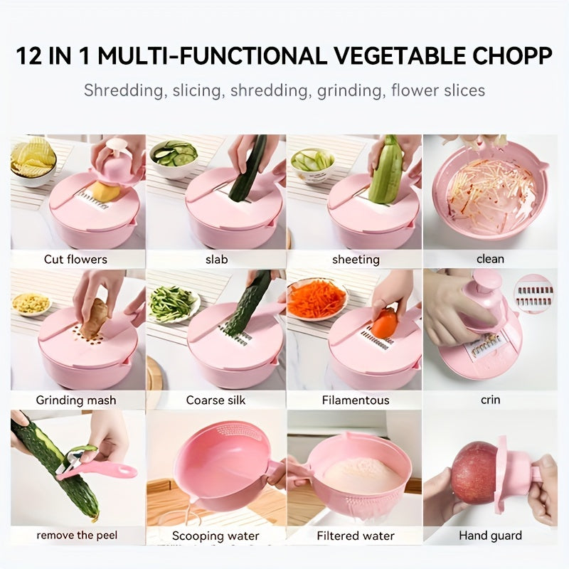 12-in-1 Ultimate Multi-Functional Vegetable Chopper - Cutting, Shredding, Slicing, Grating for Carrots, Potatoes, Radish - Ideal for Hotel, Commercial, Home Kitchens - Eid Al-Adha Mubarak Gift Idea