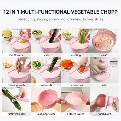 12-in-1 Ultimate Multi-Functional Vegetable Chopper - Cutting, Shredding, Slicing, Grating for Carrots, Potatoes, Radish - Ideal for Hotel, Commercial, Home Kitchens - Eid Al-Adha Mubarak Gift Idea