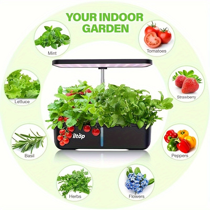 Hydroponics Growing System - 8Pods/12Pods Indoor Herb Garden, Height Adjustable Plant Germination Kit - Countertop Indoor Grow Kit, Black