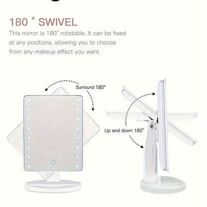 16 LED Lighted Makeup Mirror – Touch Screen Vanity Mirror, Battery and USB Powered, Adjustable Brightness, Portable Desktop Mirror for Dormitory and Bedroom ( Not Rechargeable )