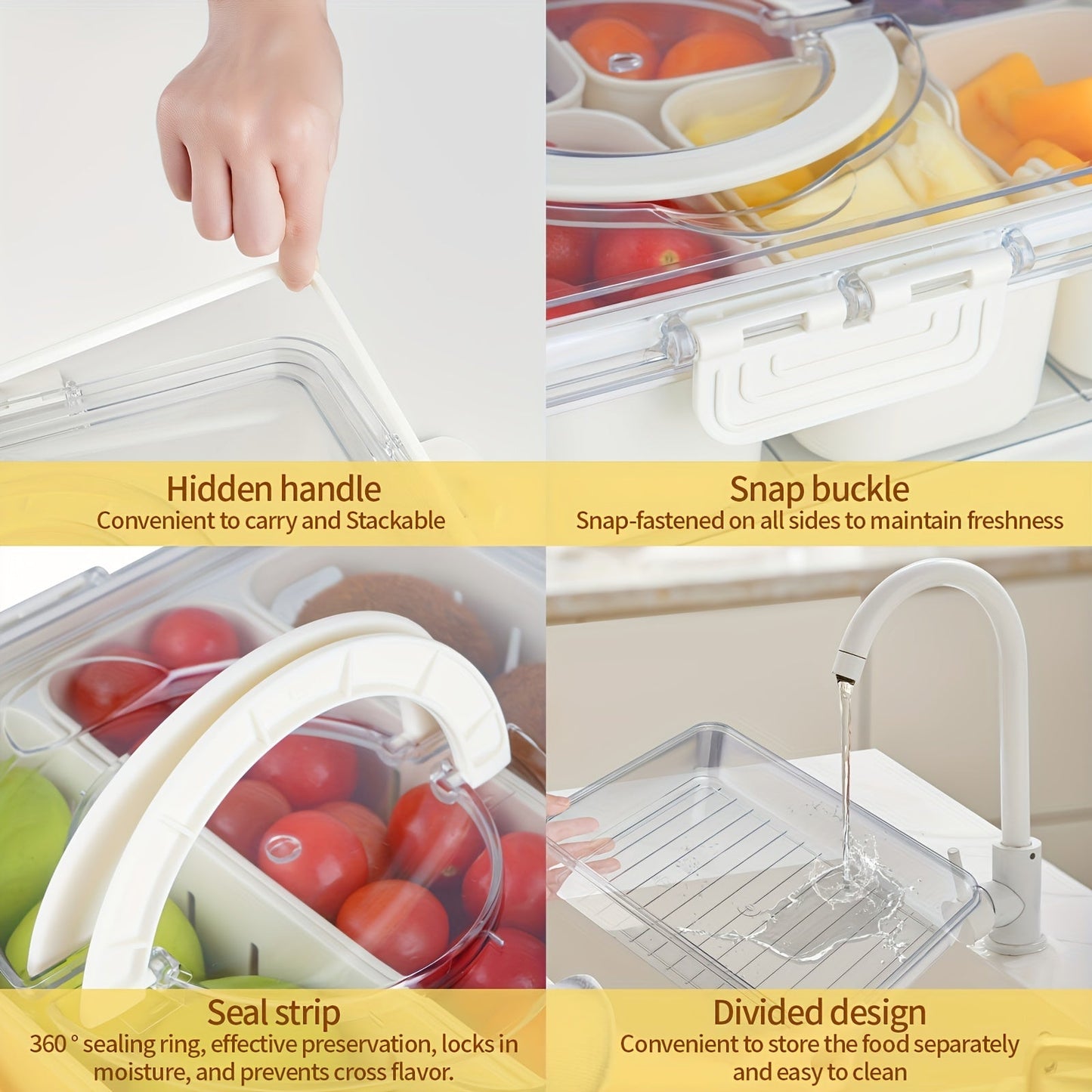 Divided Serving Tray with Handle - Lid and Removable Snack Box, 8-Compartment Fruit Container, Food Storage, Snack and Lunch Organizer, Fridge Platter for Candy, Party, Salad