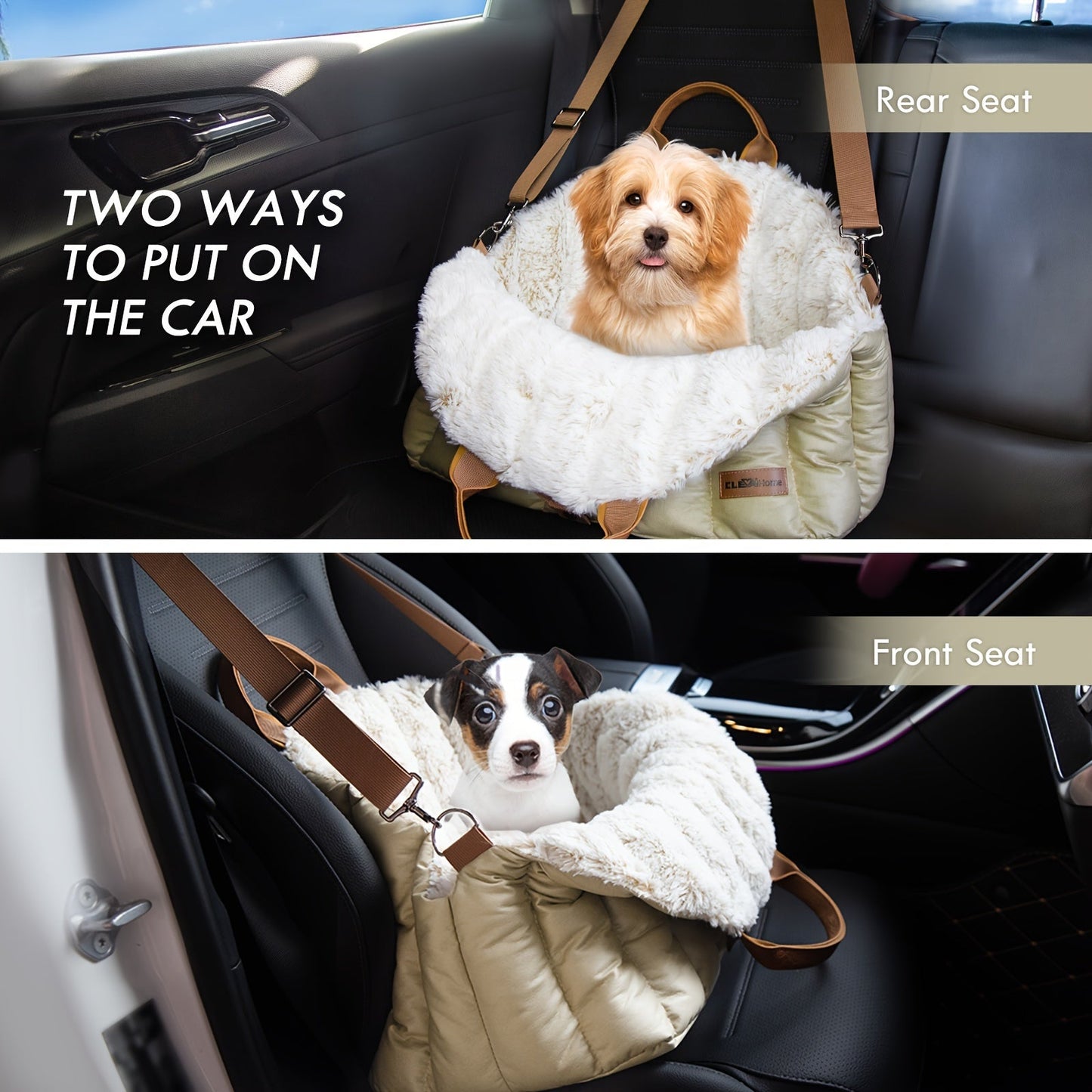 ClevaHome Small Dog Car Seat & Travel Carrier - Soft Fleece Pet Bed for Dogs up to 10lbs, Stylish Eucalyptus Travel Tote