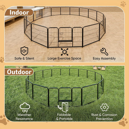 16 Panel Dog Playpen Indoor Fence – Metal Exercise Pen with Door for Dogs and Pets – Ideal for Outdoor, Garden, Yard Use