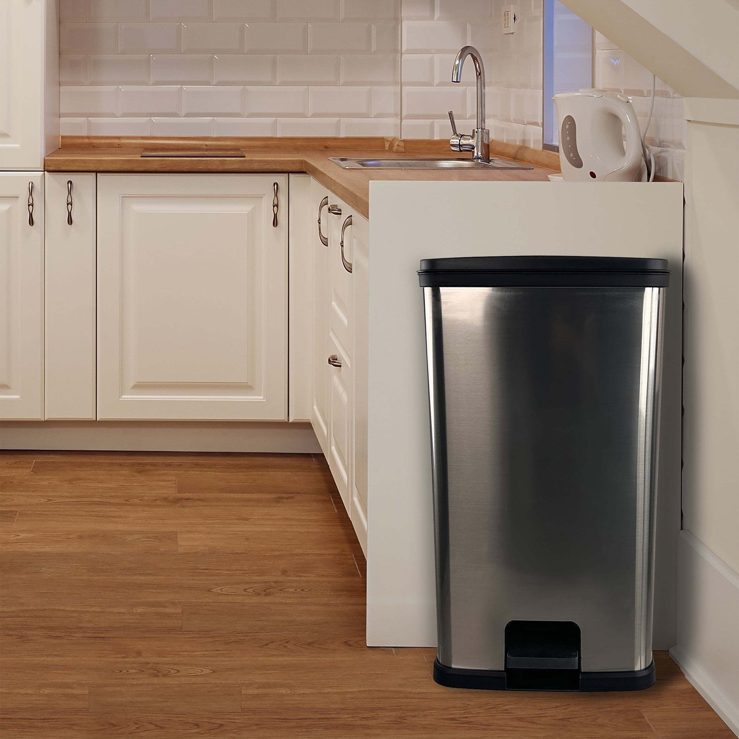 13.2 Gallon Plastic Rectangular Step Trash Can – Silver Kitchen Waste Bin