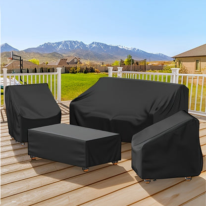 4 Piece Outdoor Furniture Cover Set – Waterproof Sofa, Chair & Coffee Table Covers with Windproof Buckle Strap & Adjustable Drawstring, for Living Room, Courtyard & Balcony Patio Furniture