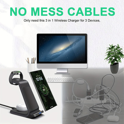 3 in 1 Wireless Charging Station for Samsung – Portable Charger for S24 Ultra/S24/S24+/S23 Ultra/S23/S22 Ultra/S22/S21/Note 20, Galaxy Watch 6/6 Classic/5/5 Pro/4 and Galaxy Buds 2 Pro