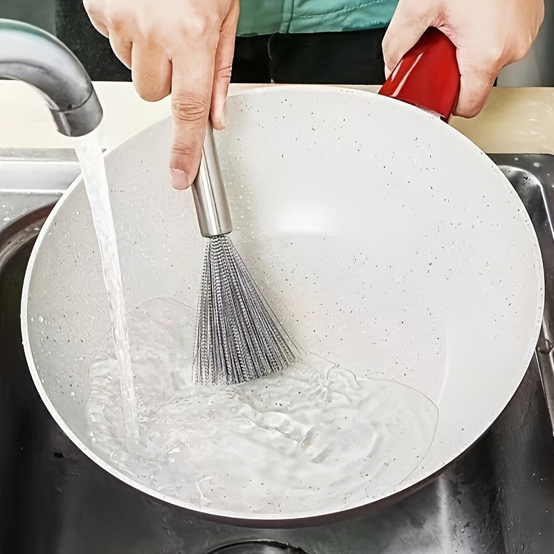 Stainless Steel Pot Brush - Long Handle Multipurpose Kitchen Scrub Brush for Pots, Pans, and Countertops - Durable Dishwashing Cleaning Tool (1pc/2pcs)
