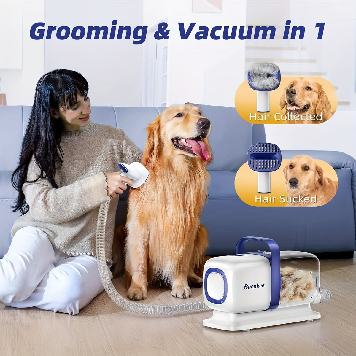 Dog Grooming Kit - Pet Grooming Vacuum with Clipper, Shedding Brush, and Cleaning Tool in 1, Low Noise for Dogs and Cats