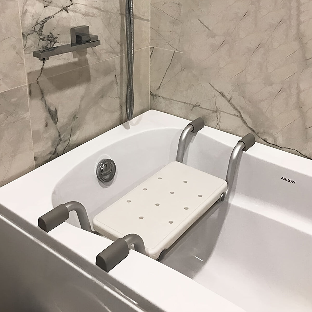 Heavy Duty Bath Bench – Adjustable Aluminium Shower Stool with Plastic Seat, 28.35-32.28in Length, Supports Up to 350 lbs – Ideal for Elderly Bathroom Use