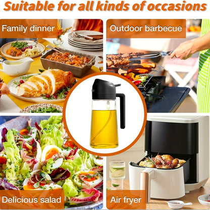 2pcs 2-in-1 Oil Sprayer and Pourer - Portable Olive Oil Sprayer and Distributor Bottle for Kitchen and Bar - Fat Reduction Plastic Oil Spray Bottle