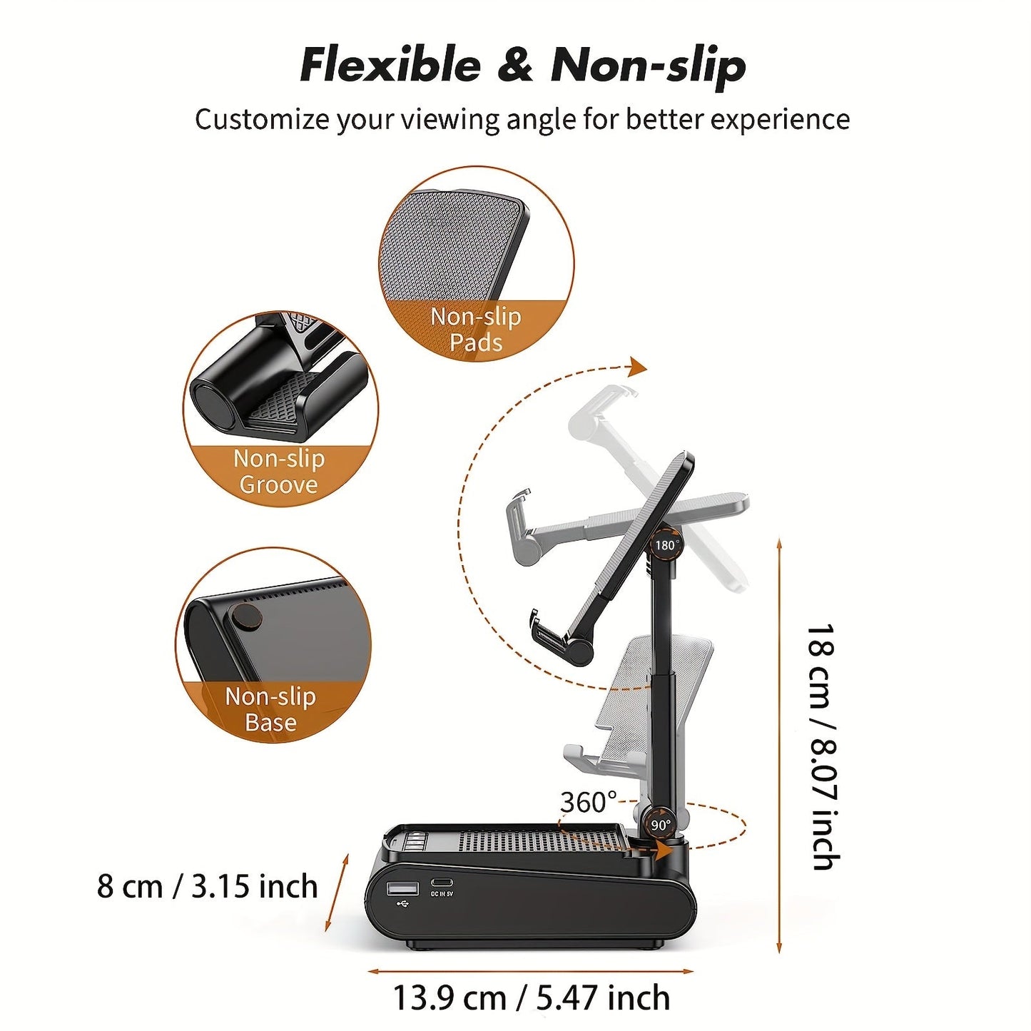 Cell Phone Stand with Wireless Speaker and Non-Slip Base – Portable, Suitable for Indoor/Outdoor, Desktop Use, Ideal for Parties, Camping, Gifts for Family and Friends