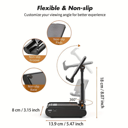 Cell Phone Stand with Wireless Speaker and Non-Slip Base – Portable, Suitable for Indoor/Outdoor, Desktop Use, Ideal for Parties, Camping, Gifts for Family and Friends