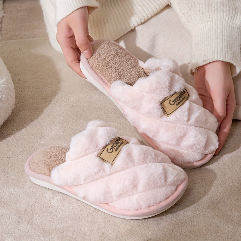 Cozy Plaid Colorblock Slippers for Men & Women - Warm, Non-Slip Indoor Shoes with Soft Faux Rabbit Fur Lining [Fast Arrival]