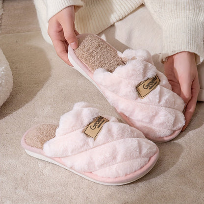 Cozy Plaid Colorblock Slippers for Men & Women - Warm, Non-Slip Indoor Shoes with Soft Faux Rabbit Fur Lining [Fast Arrival]