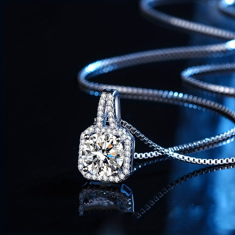 2 Pairs of Stud & Pendant 925 Sterling Silver Moissanite Square Cut Necklace - Elegant Wedding Jewelry, Perfect Birthday & Mother's Day Gifts for Women