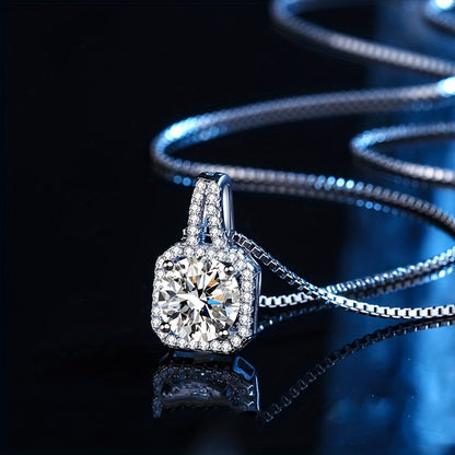 2 Pairs of Stud & Pendant 925 Sterling Silver Moissanite Square Cut Necklace - Elegant Wedding Jewelry, Perfect Birthday & Mother's Day Gifts for Women