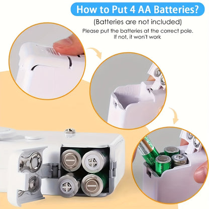 1pc Handheld Sewing Machine - Mini Portable Sewing Tool for Fabric and Clothing, Quick Stitch Device ( Battery Not Included, Requires 4 AAA Batteries )