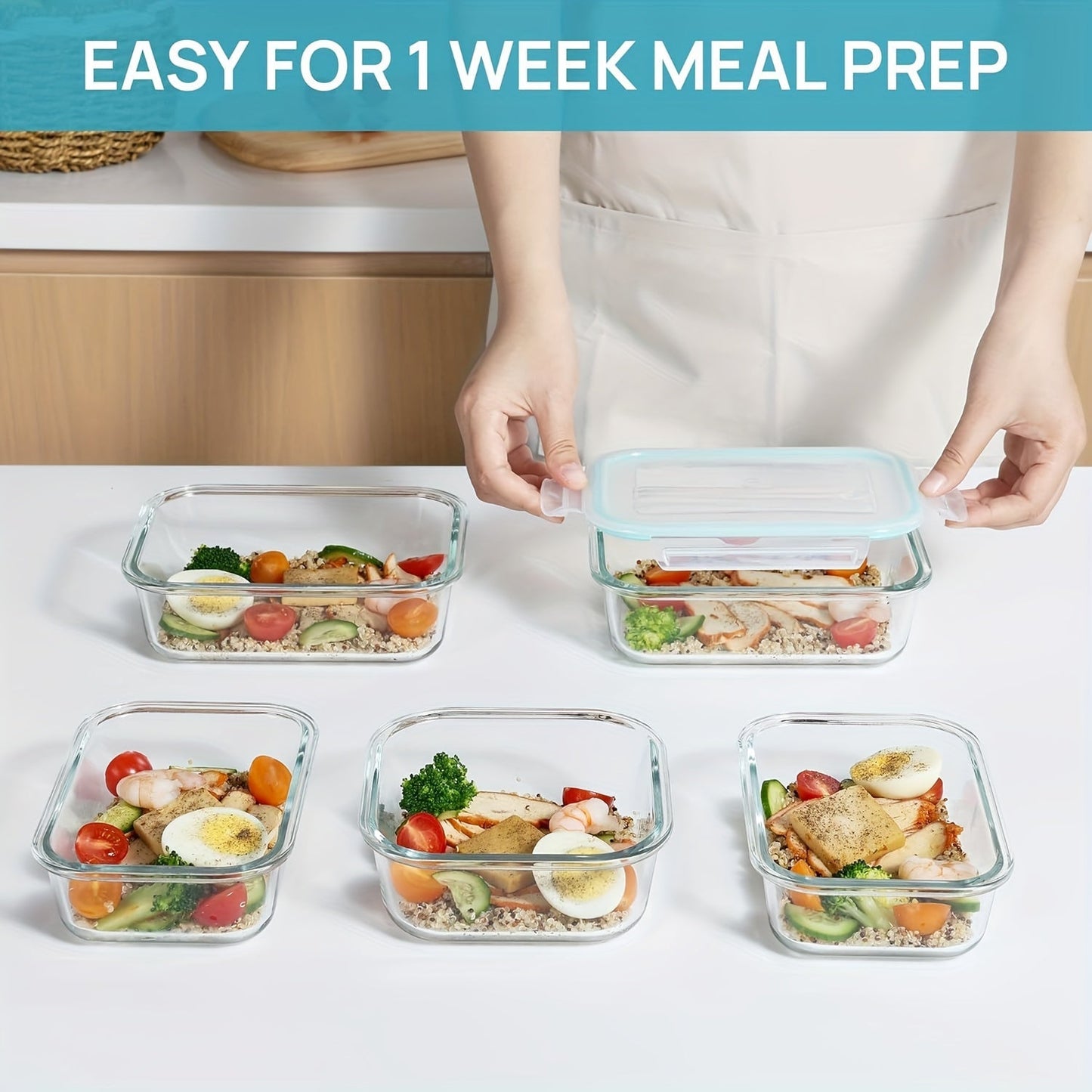 8-Pack Glass Food Storage Containers – Airtight Meal Prep Bento Boxes with Leak-Proof Locking Lids, Microwave, Oven, Freezer, and Dishwasher Safe, BPA-Free