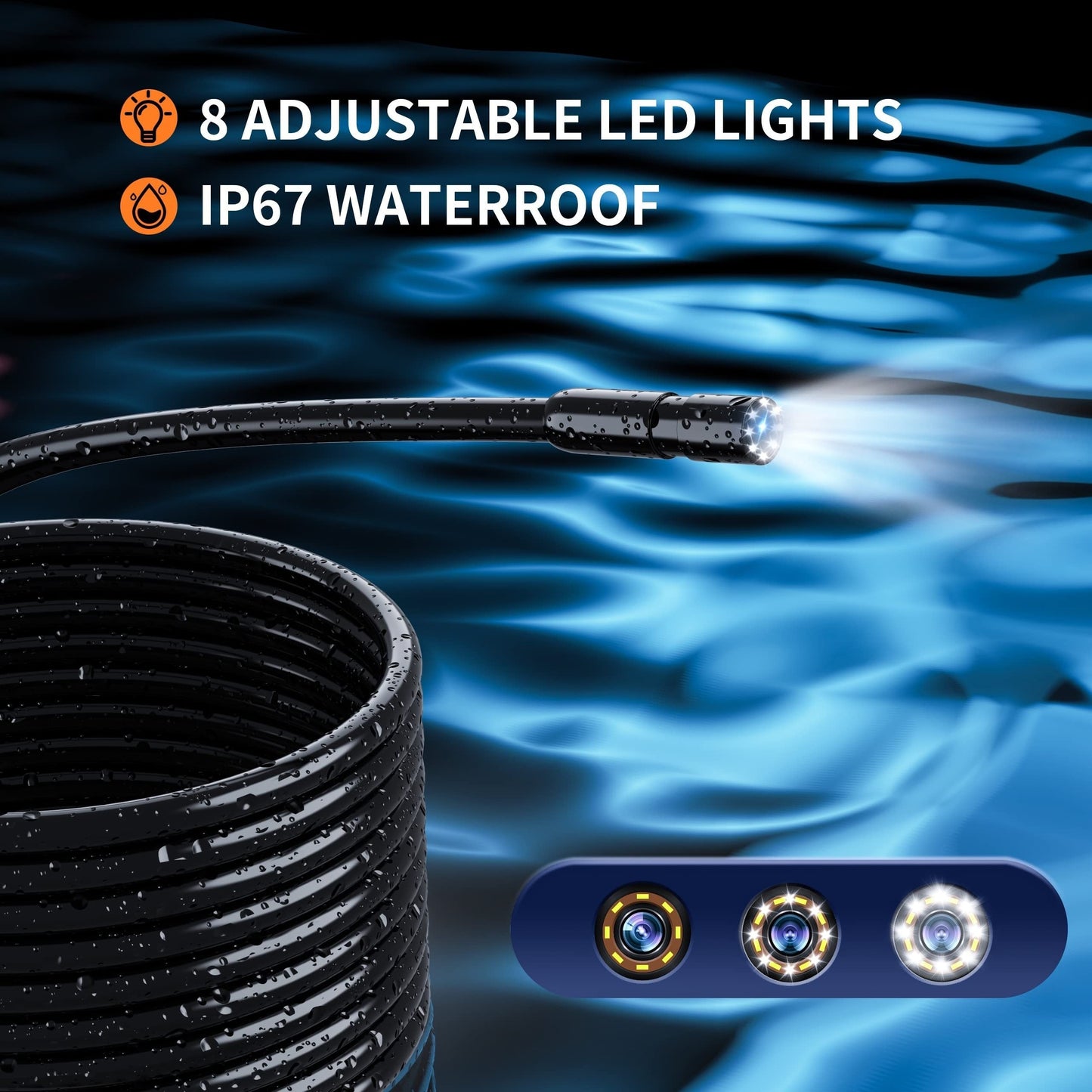 Borescope Camera with Light – IP67 Waterproof 1080P HD Endoscope, 50ft Snake Camera, 4.3” Inspection Camera – Ideal Gadget for Men