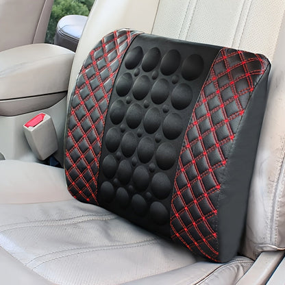 Car Lumbar Electric Massager – Red Ultra-Fiber PU Leather Cushion for Car Interior and Office Decoration
