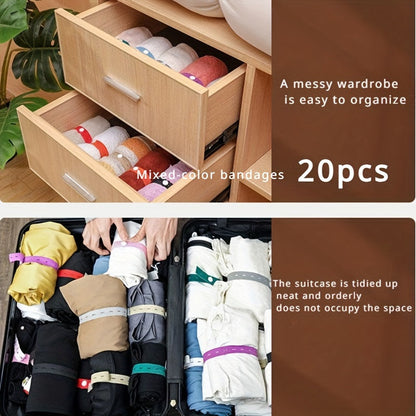 20pcs Elastic Storage Bands – Adjustable, Stretchable Buckle for Travel, Clothing, Drawers & Wardrobe Sorting, Space Saving