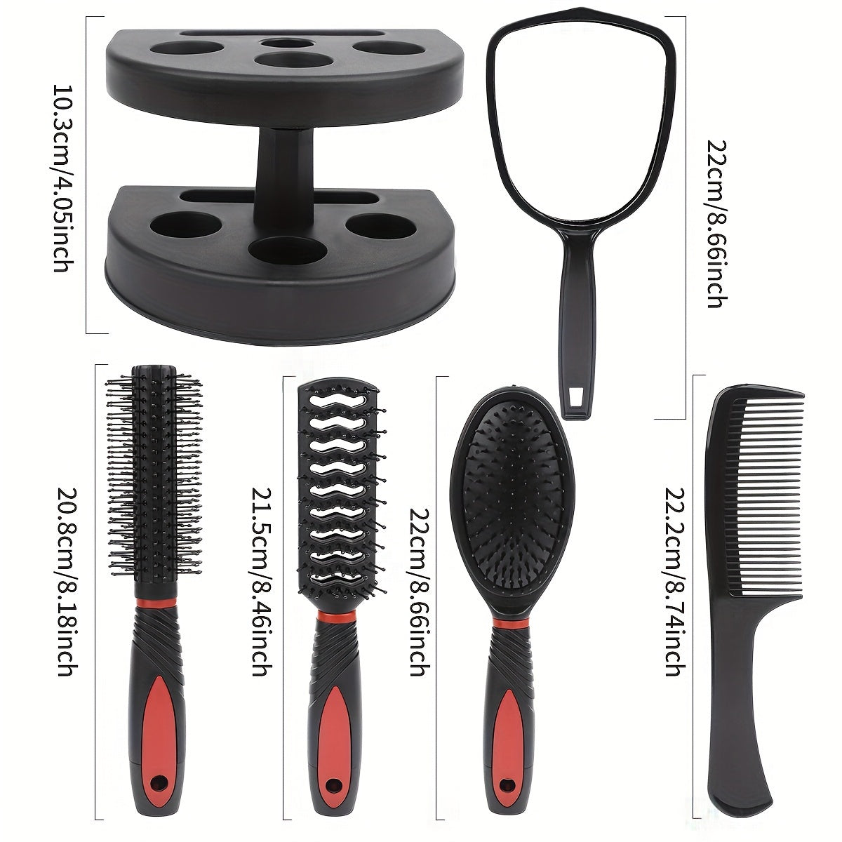 5 Piece Professional Hairdressing Styling Set – Detangling Hair Brush, Airbag Comb, Scalp Massage Comb & Makeup Mirror