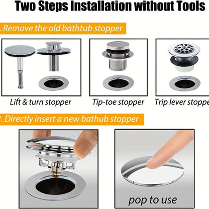 Universal Tub Stopper with Strainer – Pop-Up Cover for Bathtub Drain, Replaces Lift and Turn, Tip-Toe, and Trip Lever Drains, Fits 1-1/2" to 2" Drain Holes
