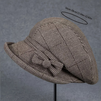 Warm Plaid Basin Hat for Women - Stylish Coldproof Sunshade, All-Season Outdoor Accessory for Middle-aged & Elderly