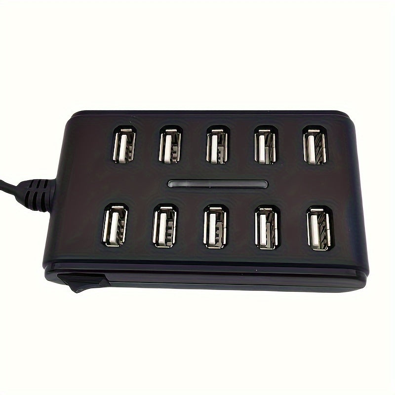 Portable 10-Port USB Hub – General Purpose ABS Plastic Double Row with Switch for Work & Home Use