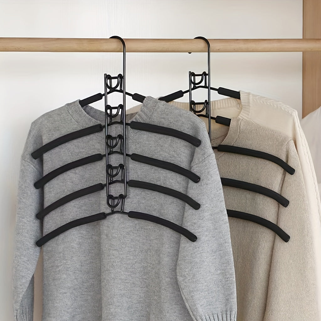 2 Pack Multi-Function Magic Hangers - 5-Tier Lacquered Metal Clothes Hangers with Non-Slip Foam, Space-Saving Foldable Wardrobe Organizer for Dorms & Closets