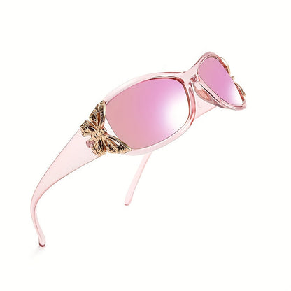 Y2K Polarized Butterfly Sunglasses for Women - Vintage Wrap-Around Sun Shades for Driving & Beach Parties