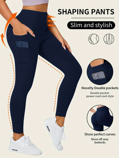 Solid Color Yoga Pants with Pocket – High-Stretch Fitness Leggings for Running and Sports – Women's Activewear