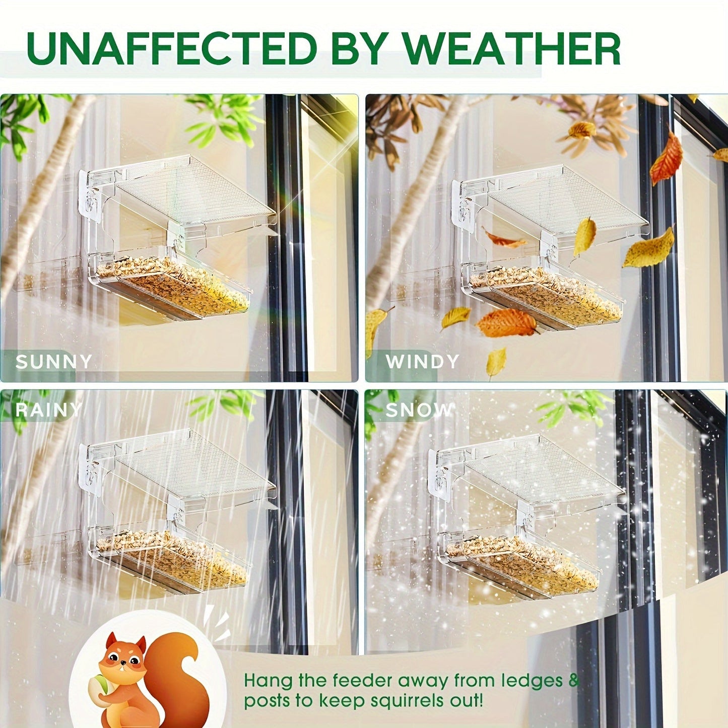 Vibrant Clear House Window Bird Feeder - Durable Hanging Seed Holder for Outdoor Bird Watching, Easy to Fill and Clean, Perfect for Backyard Wildlife Enthusiasts