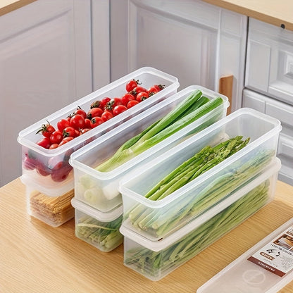 4 Pack Long Rectangular Food Storage Containers - Reusable Plastic Organizer Boxes with Lid for Scallions, Garlic, Noodles and More