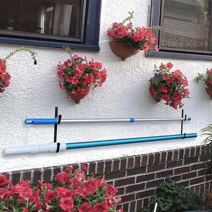 2-Pack Heavy-Duty Metal Pool Pole Hangers - Wall Mounted Hooks for Pool and Garden Tools, Includes Rakes, Skimmers, Nets, with Protective Rubber Caps