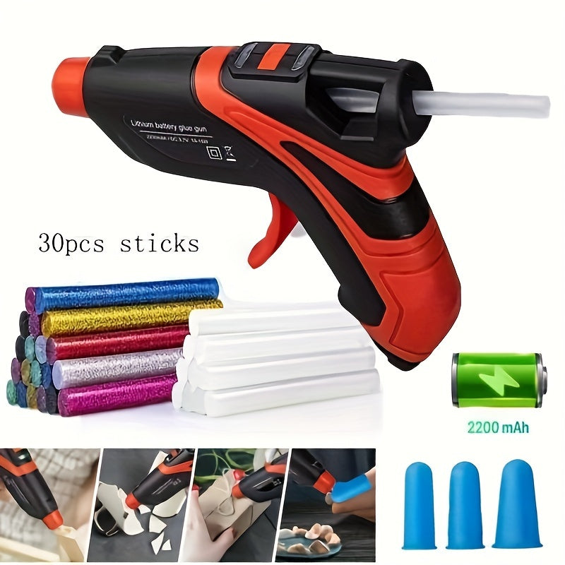 Cordless Hot Melt Glue Gun with 30PCS Glue Sticks - Rechargeable Hot Glue Tools Set