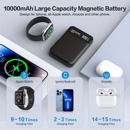 3 in 1 Magnetic Wireless Charger – 22.5W Fast Charging, 10000mAh Capacity, Lightweight for iPhone 12/13/14/15, AirPods, Apple Watch